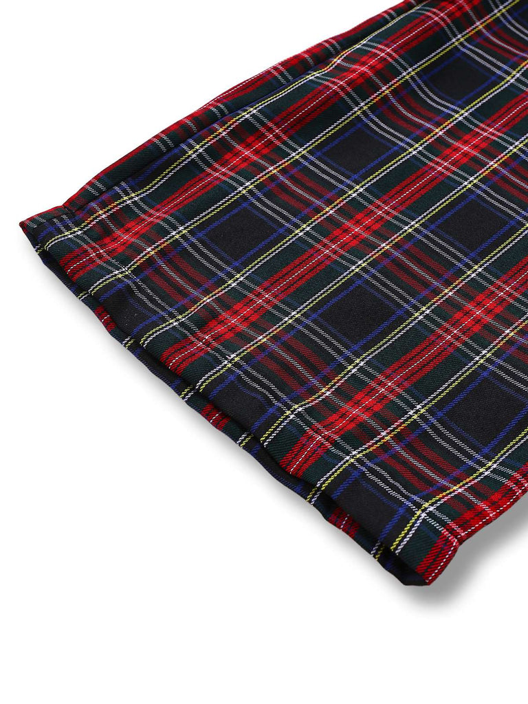 [Vorverkauf] 2PCS Weiß & Schwarz 1940er Bluse & Tartan Latzhose