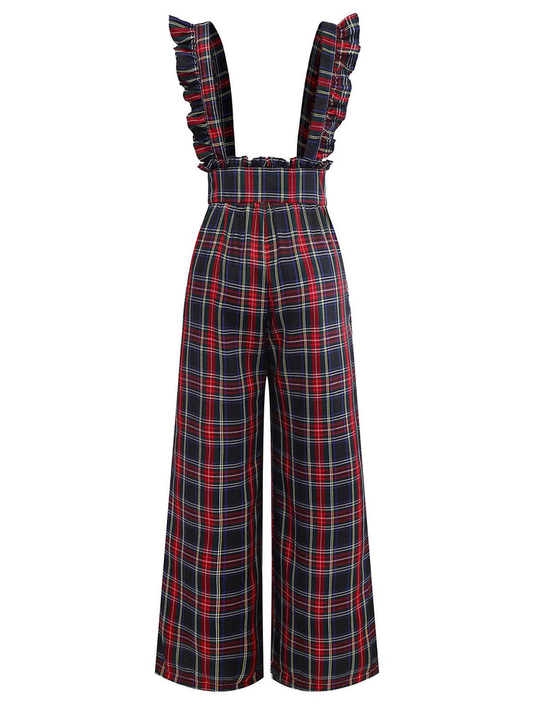 [Vorverkauf] 2PCS Weiß & Schwarz 1940er Bluse & Tartan Latzhose