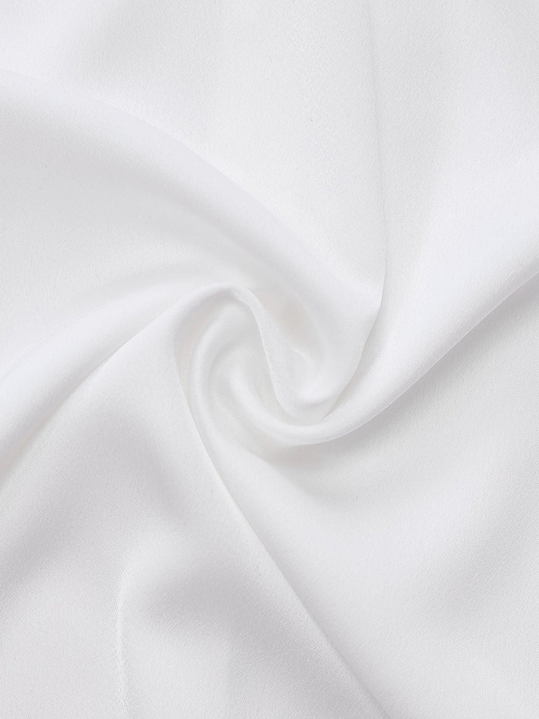 [Vorverkauf] Weiß 1940er Solide Bindekragen Satin Bluse