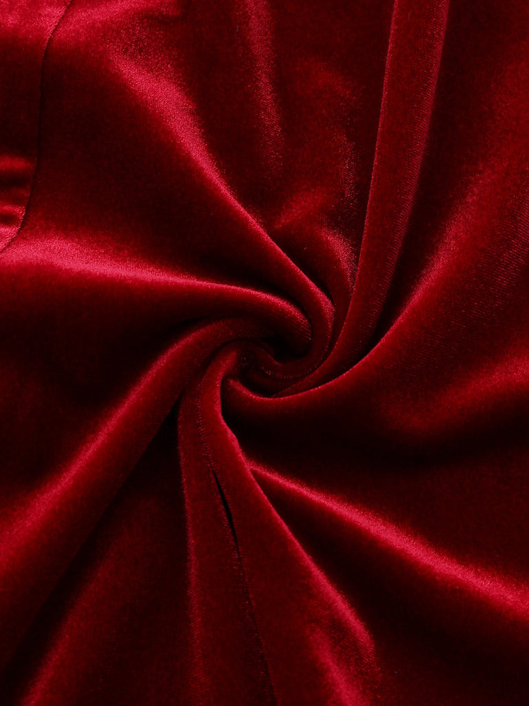 [Vorverkauf] Rot 1940er Samt Hemdkragen Bogen Kleid