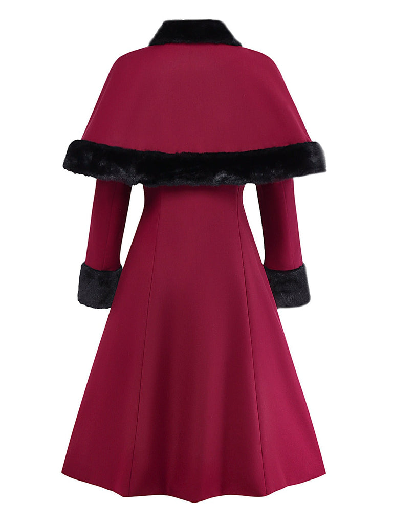 [Vorverkauf] Rot 1950er Plüschbesatz Trench Mantel & Abnehmbar Kap