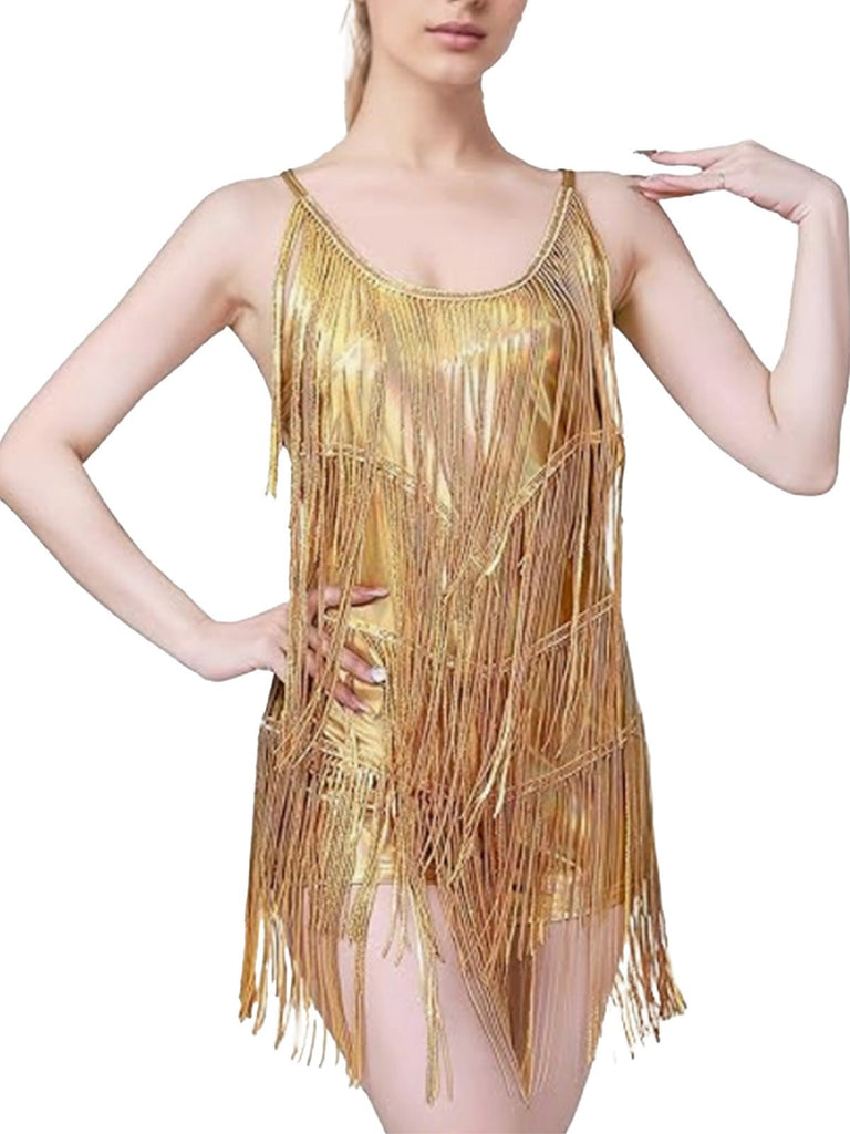 1960er Fringe Solide Rückenfrei Evening Romper