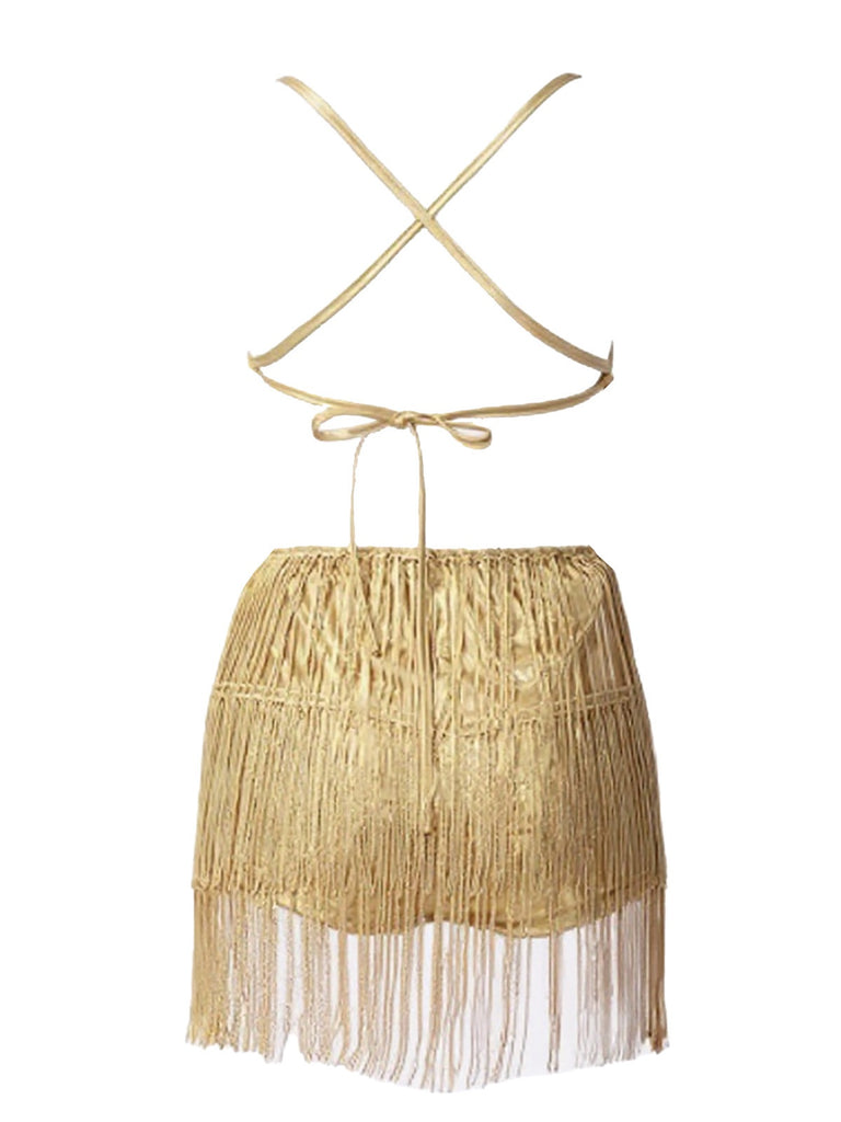 1960er Fringe Solide Rückenfrei Evening Romper