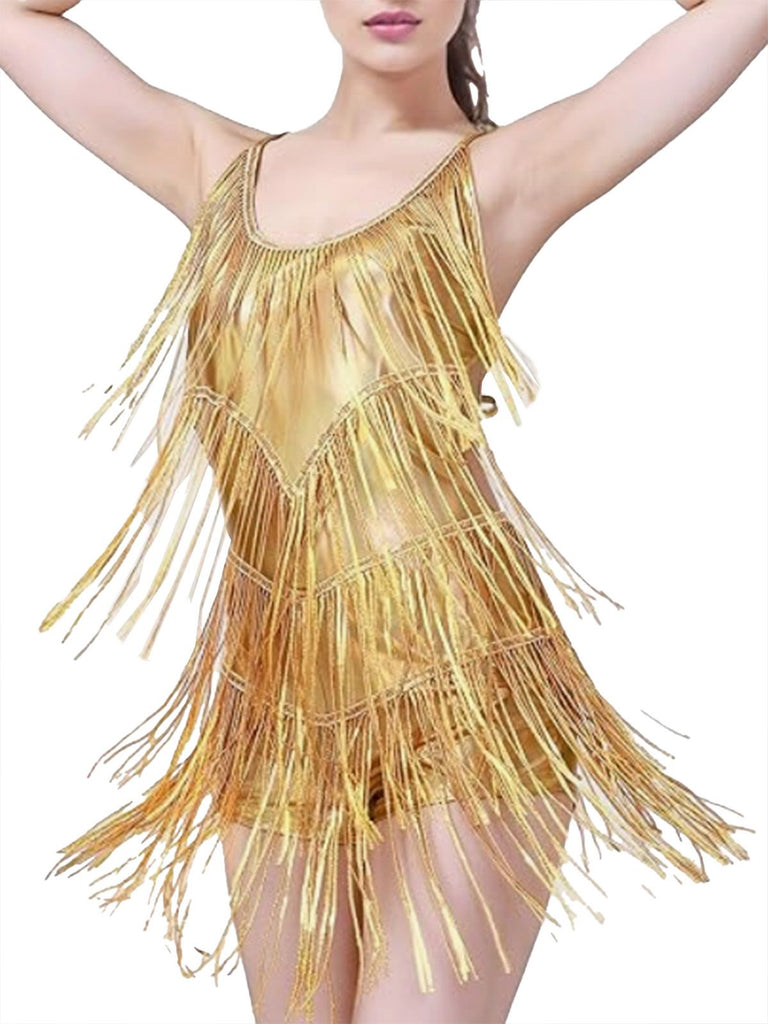 1960er Fringe Solide Rückenfrei Evening Romper