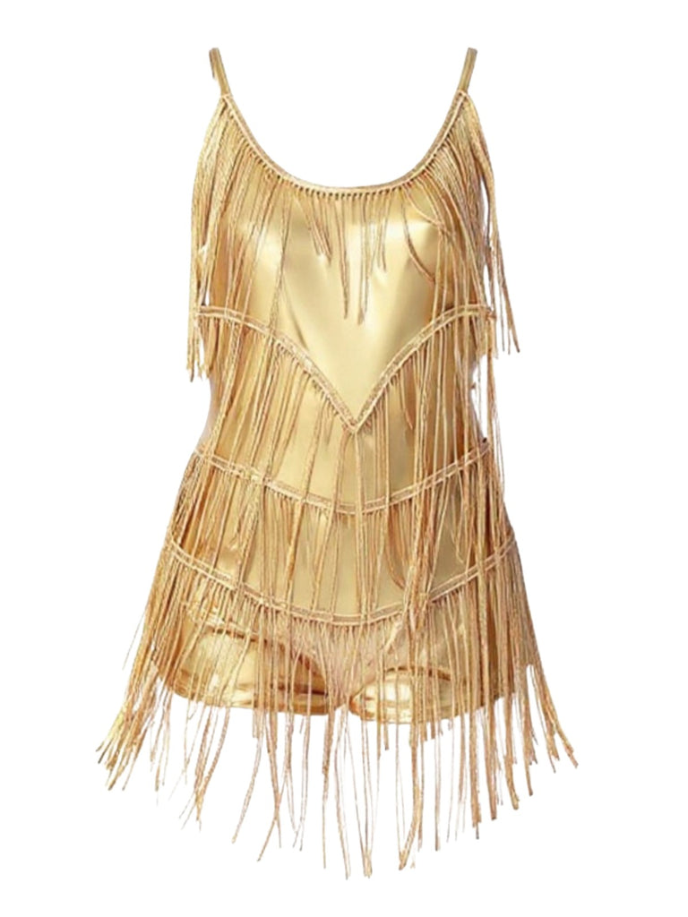 1960er Fringe Solide Rückenfrei Evening Romper