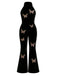 [Vorverkauf] Schwarz 1930er Samt Halter Schmetterling Besticktes Jumpsuit