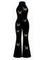 [Vorverkauf] Schwarz 1930er Samt Halter Schmetterling Besticktes Jumpsuit