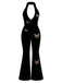 [Vorverkauf] Schwarz 1930er Samt Halter Schmetterling Besticktes Jumpsuit
