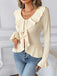 Beige 1950er Solide Rüschen Revers Kragen Top