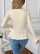 Beige 1950er Solide Rüschen Revers Kragen Top