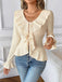 Beige 1950er Solide Rüschen Revers Kragen Top