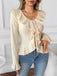 Beige 1950er Solide Rüschen Revers Kragen Top