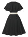 Schwarz 1950er V-Ausschnitt Cape-Kragen Gürtel Kleid