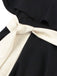 Schwarz 1950er V-Ausschnitt Cape-Kragen Gürtel Kleid
