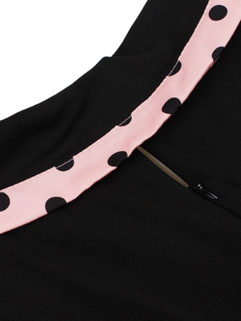 1950er Revers Polka Dot Patchwork Swing Gürtel Kleid