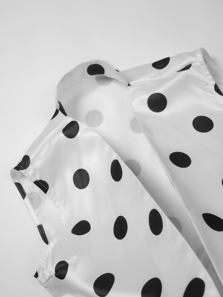 1950er Wickel V-Ausschnitt Polka Dot Gürtel Kleid