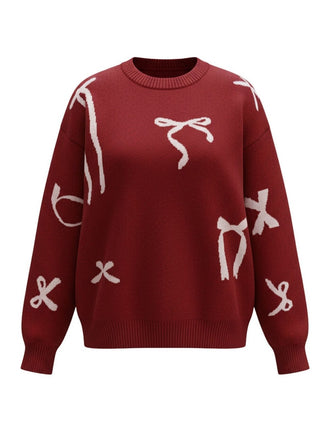 Weinrot 1950er Schleifen Muster Pullover