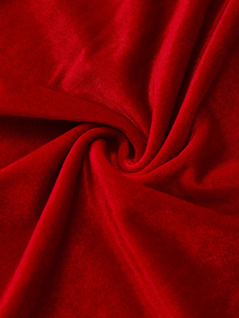 Rot 1950er Samt Perle Gerüschtes Tüll Bogen Kleid