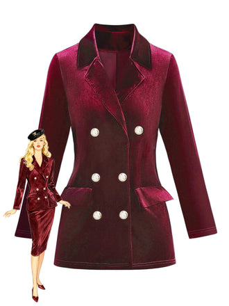 1980er Solide Samt Zweireihiger Revers Blazer