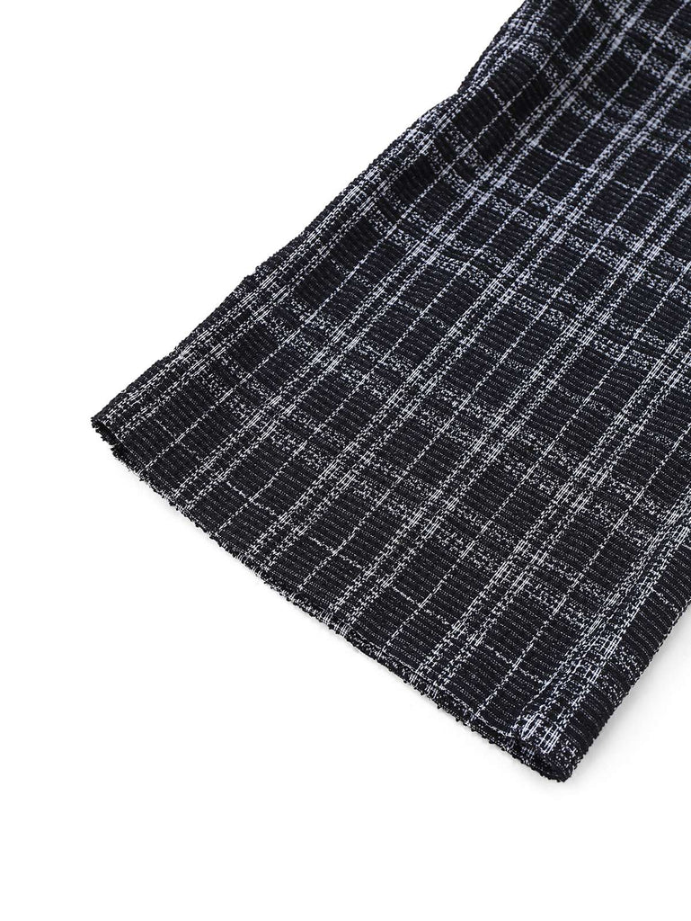 Schwarz 1940er Baumwolle Plaid Tief-V-Ausschnitt Overall Jumpsuit