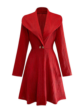 1940er Solide Stricken Groß V-Ausschnitt Tasten Kleid