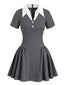 [Vorverkauf] Grau 1960er Hochschule Stil Hemdkragen Swing Kleid