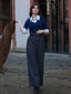 Blau & Grau 1940er Stricken Farbblock 3/4 Ärmel Shirt Jumpsuit