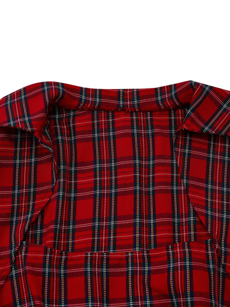 [Vorverkauf] Rot 1930er Revers Trapezausschnitt Plaid Meerjungfrauen Kleid