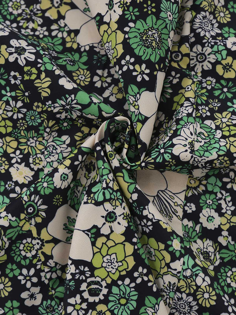 [Vorverkauf] Grün 1960er Psychedelische Blumen Revers Bluse