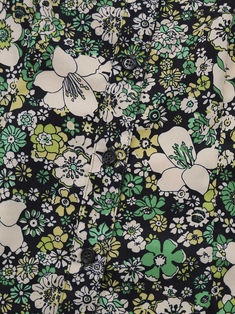 [Vorverkauf] Grün 1960er Psychedelische Blumen Revers Bluse