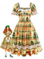 [Vorverkauf] Multicolor 1950er Weihnachten Tartan Spitze Kleid