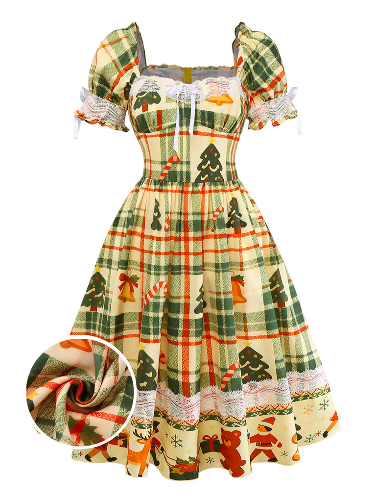 [Vorverkauf] Multicolor 1950er Weihnachten Tartan Spitze Kleid