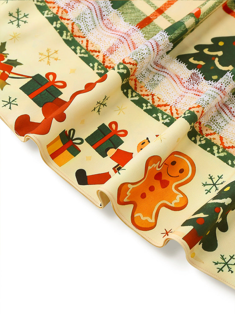 [Vorverkauf] Multicolor 1950er Weihnachten Tartan Spitze Kleid