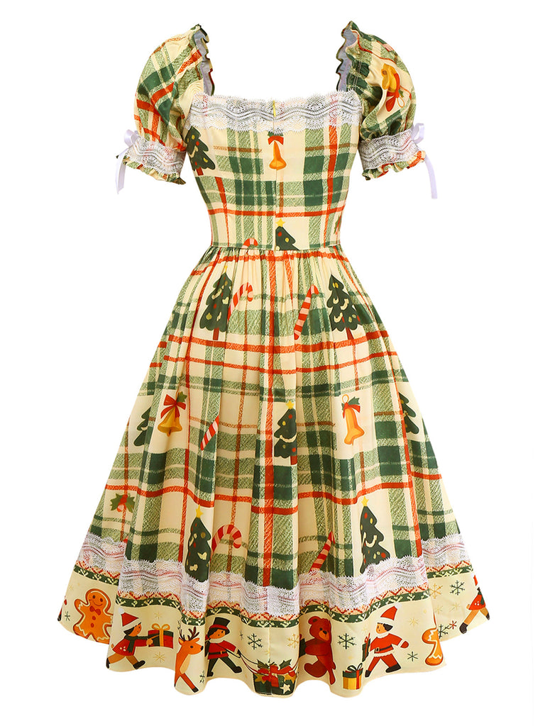 [Vorverkauf] Multicolor 1950er Weihnachten Tartan Spitze Kleid