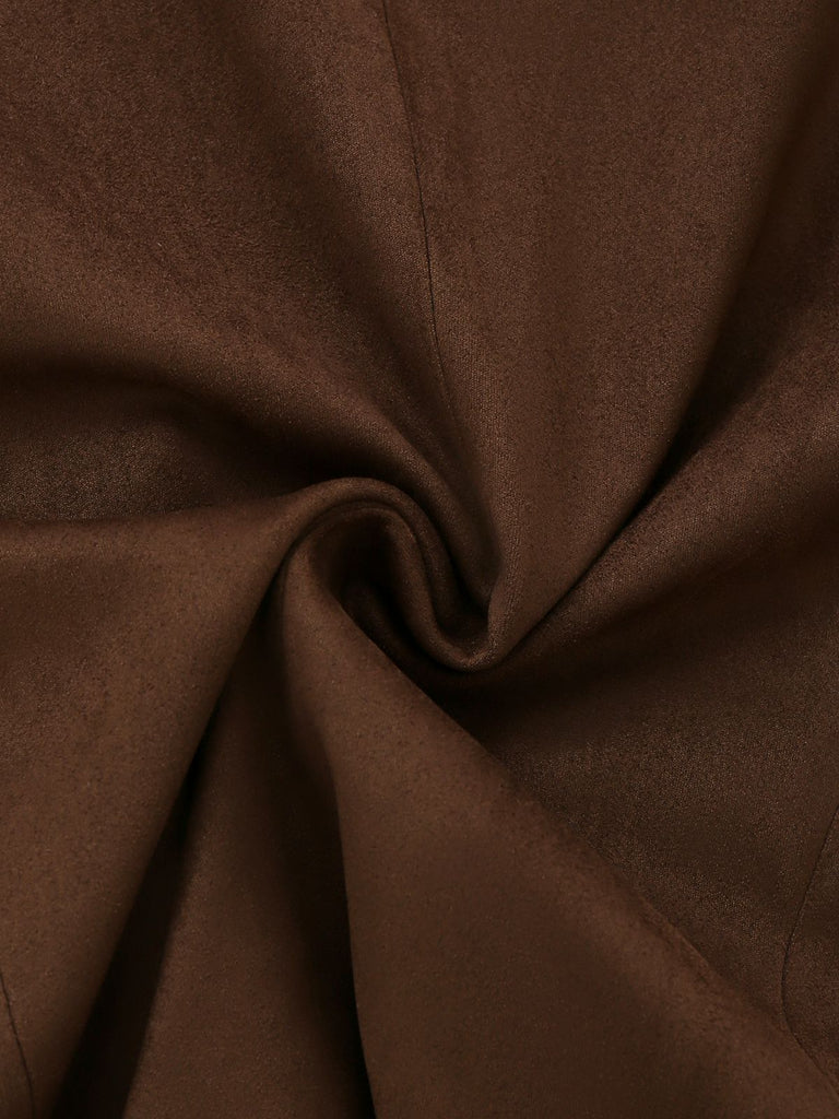 [Vorverkauf] 2PCS Dunkelbraun 1960er Faux Wildleder Pelzig Jacke & Rock