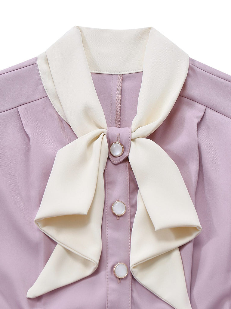 [Vorverkauf] Lavendel 1930er Puffärmel Bogen Bindekragen Jumpsuit