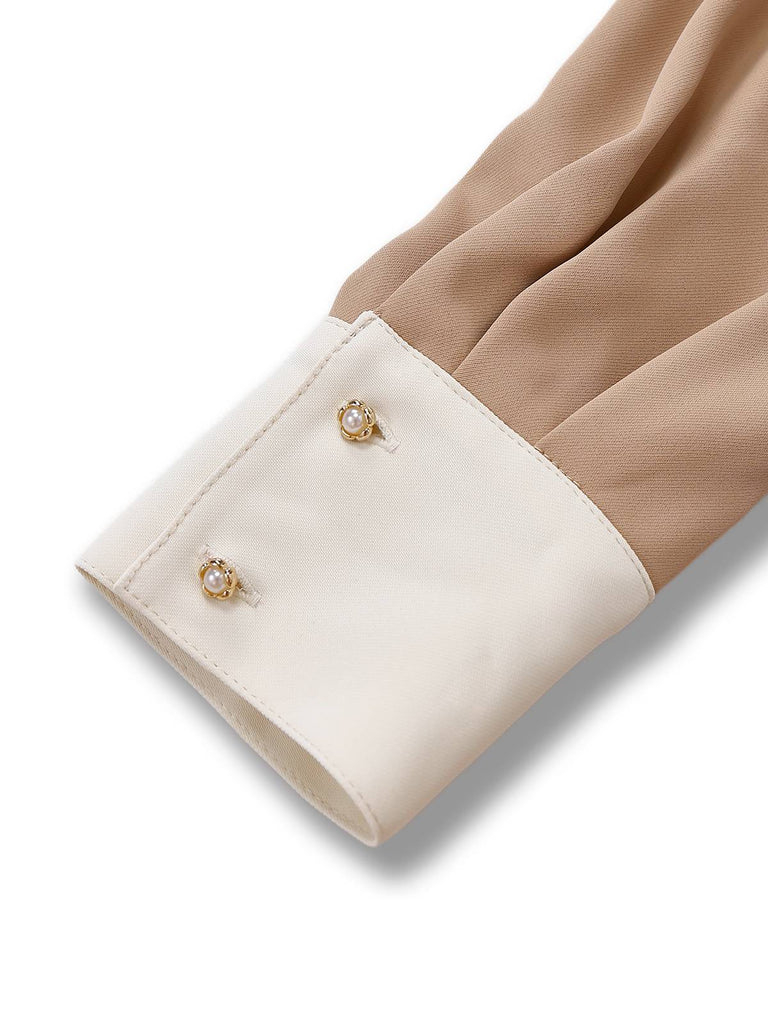 [Vorverkauf] Khaki 1940er Farbblock Rüschen Revers Jumpsuit