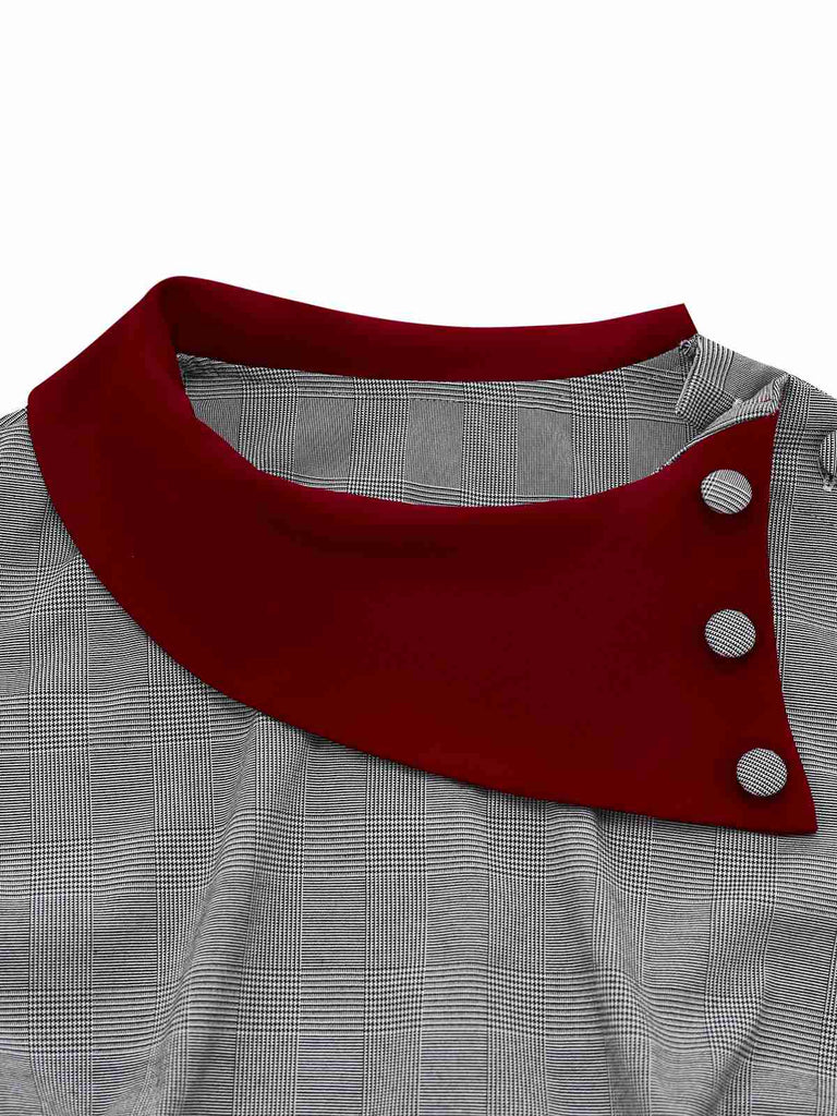[Vorverkauf] [Übergröße] Grau 1960er Kariert Unregelmäßig Kragen Kleid