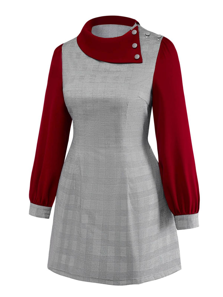 [Vorverkauf] [Übergröße] Grau 1960er Kariert Unregelmäßig Kragen Kleid