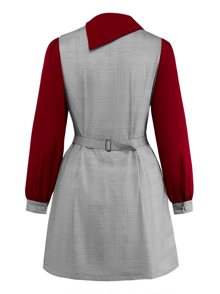 [Vorverkauf] [Übergröße] Grau 1960er Kariert Unregelmäßig Kragen Kleid