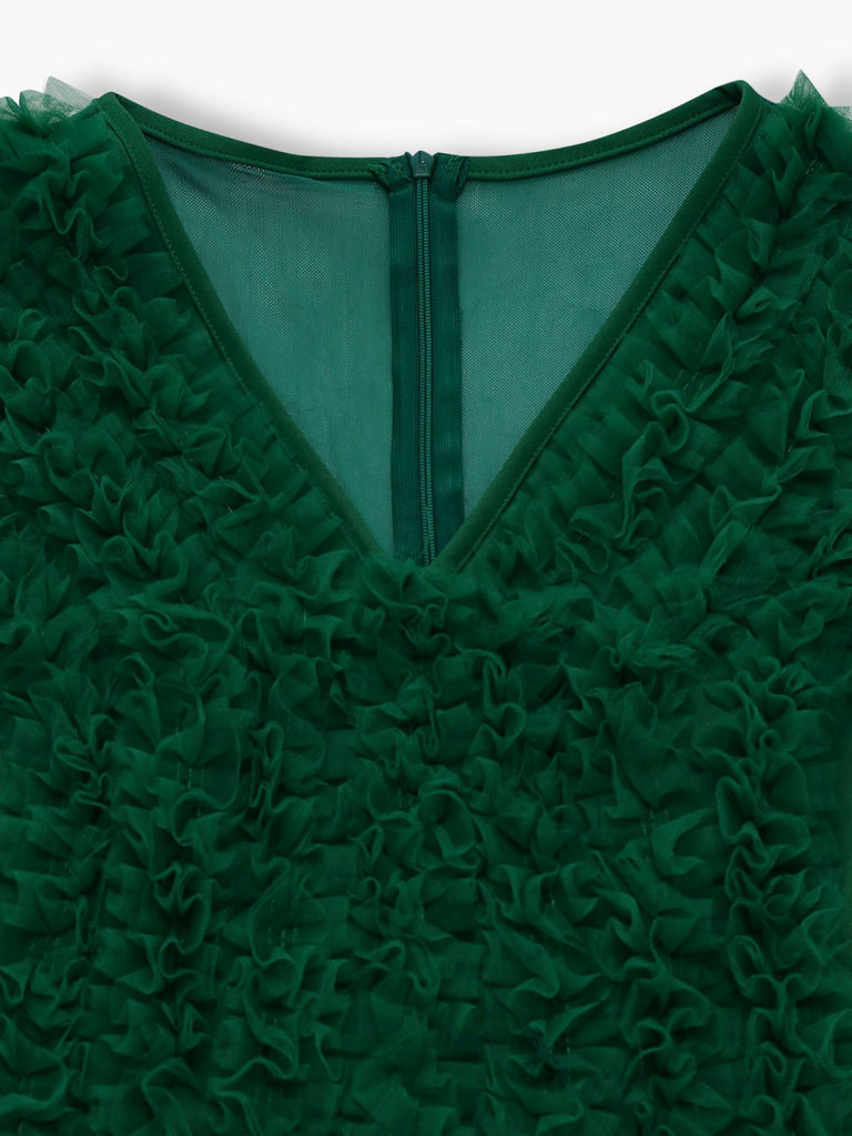 1950er Solide Tiefer V-Ausschnitt Rüschen Durchsichtige Ärmel Jumpsuit