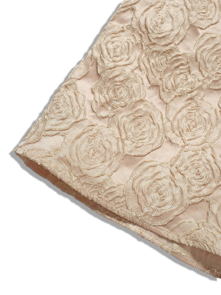 Sekt 1930er Rose Jacquard V-Ausschnitt Bogen Kleid