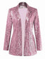 Rosa 70er Paillettenjacke mit Revers und langen Ärmeln