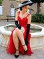 Rot 1930er Spaghetti Träger Spitze Tüll Maxi Kleid