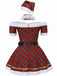 Rot 1960er Schulterfrei Plaid Weihnachten Kleid Set