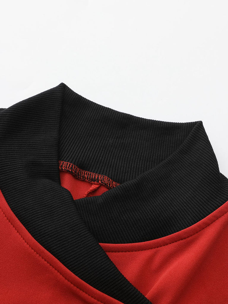 Rot 1940er Diagonal Knopf Stehkragen Mantel