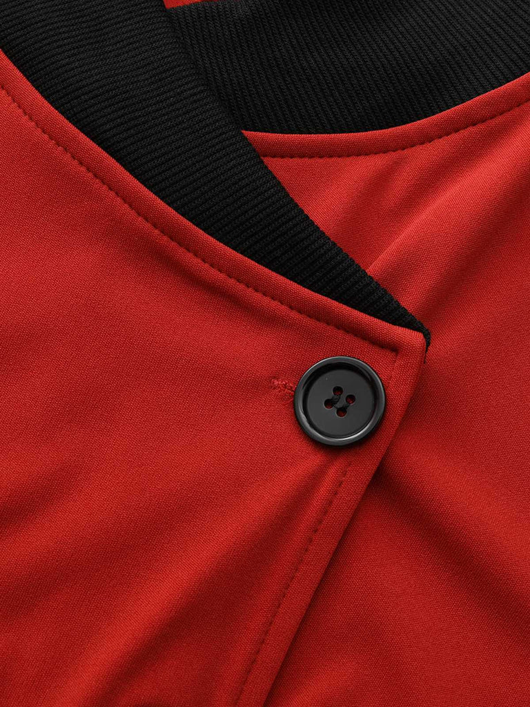 Rot 1940er Diagonal Knopf Stehkragen Mantel