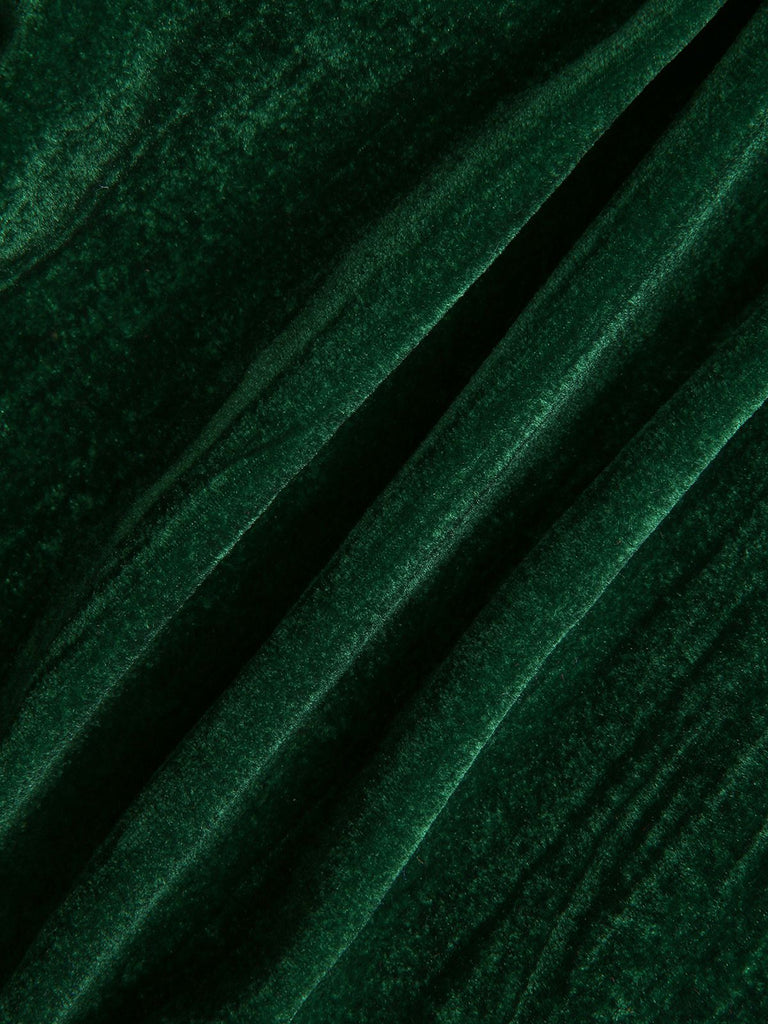 2PCS Grün 1980er Solide Plissiertes Flanell Blazer & Weites Bein Hose