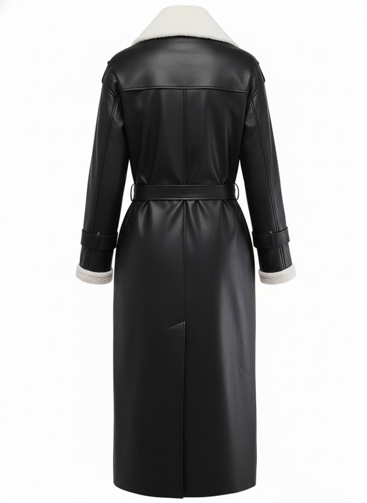 1940er Kontrastierend Kunst Sherpa Fleece Revers Lang Mantel