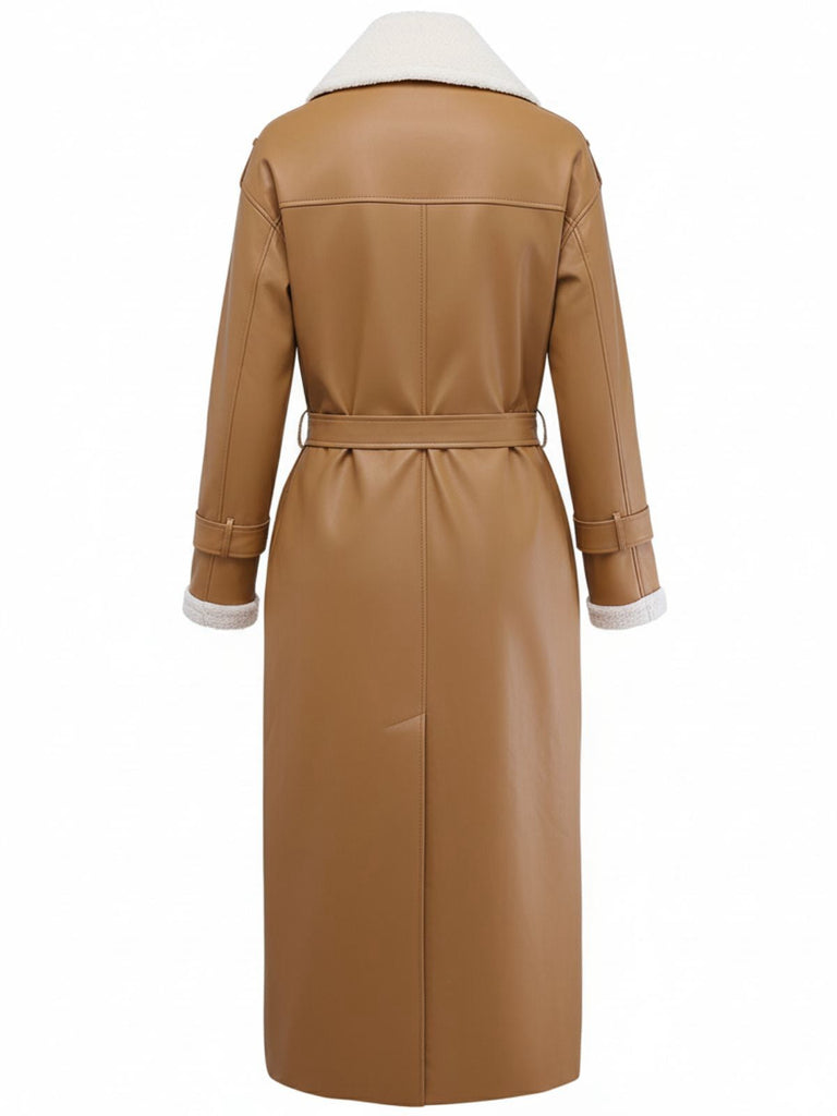 1940er Kontrastierend Kunst Sherpa Fleece Revers Lang Mantel